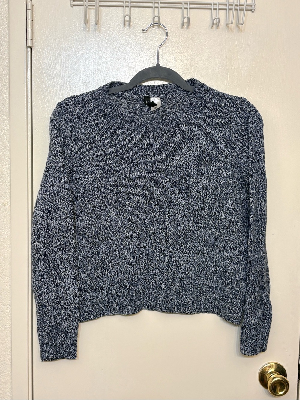 Divided H&M Blue Marled Cropped Knit Sweater Medium Soft Navy Heather Crewneck